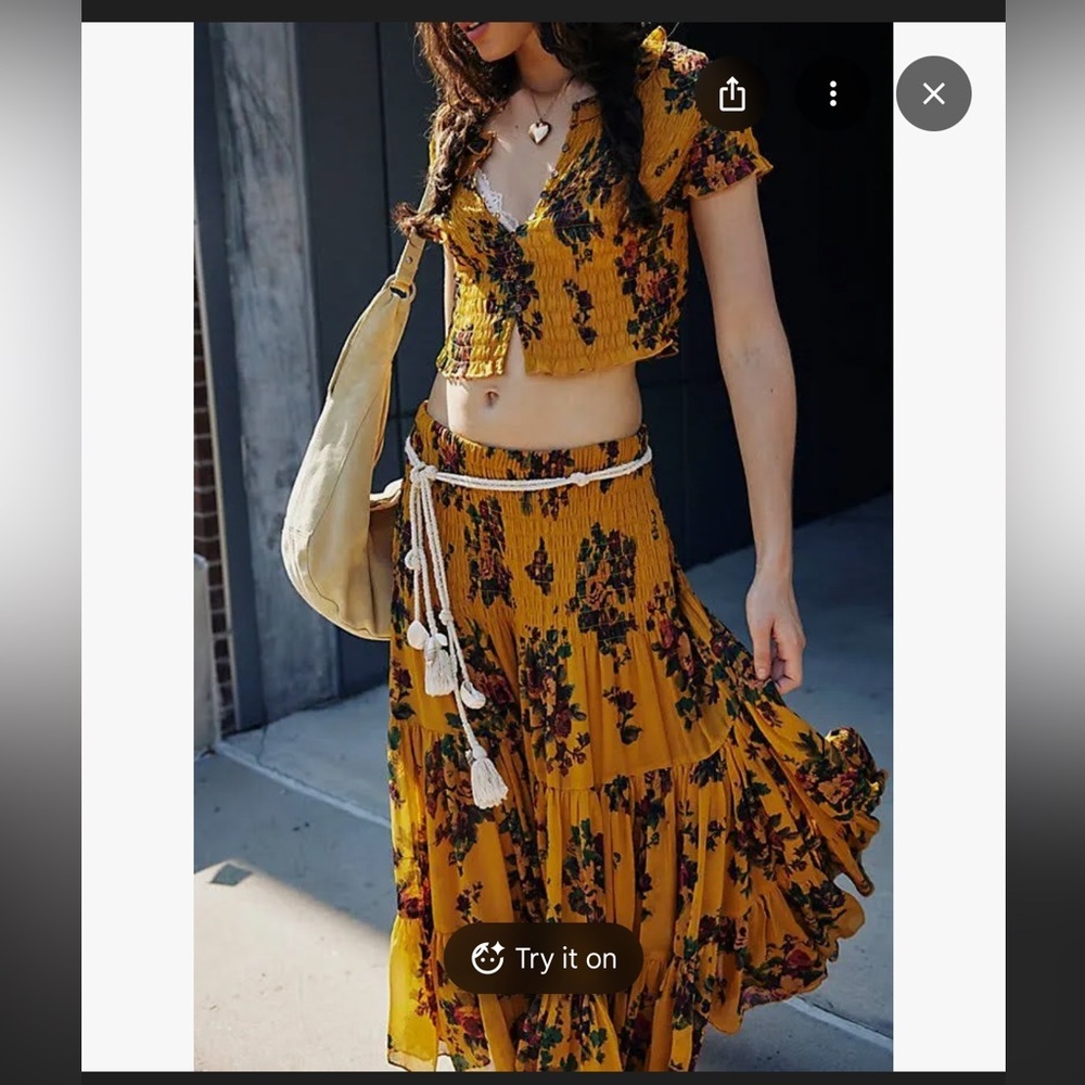 NWOT Free People Women's Blooming Romance Top & Skirt Set